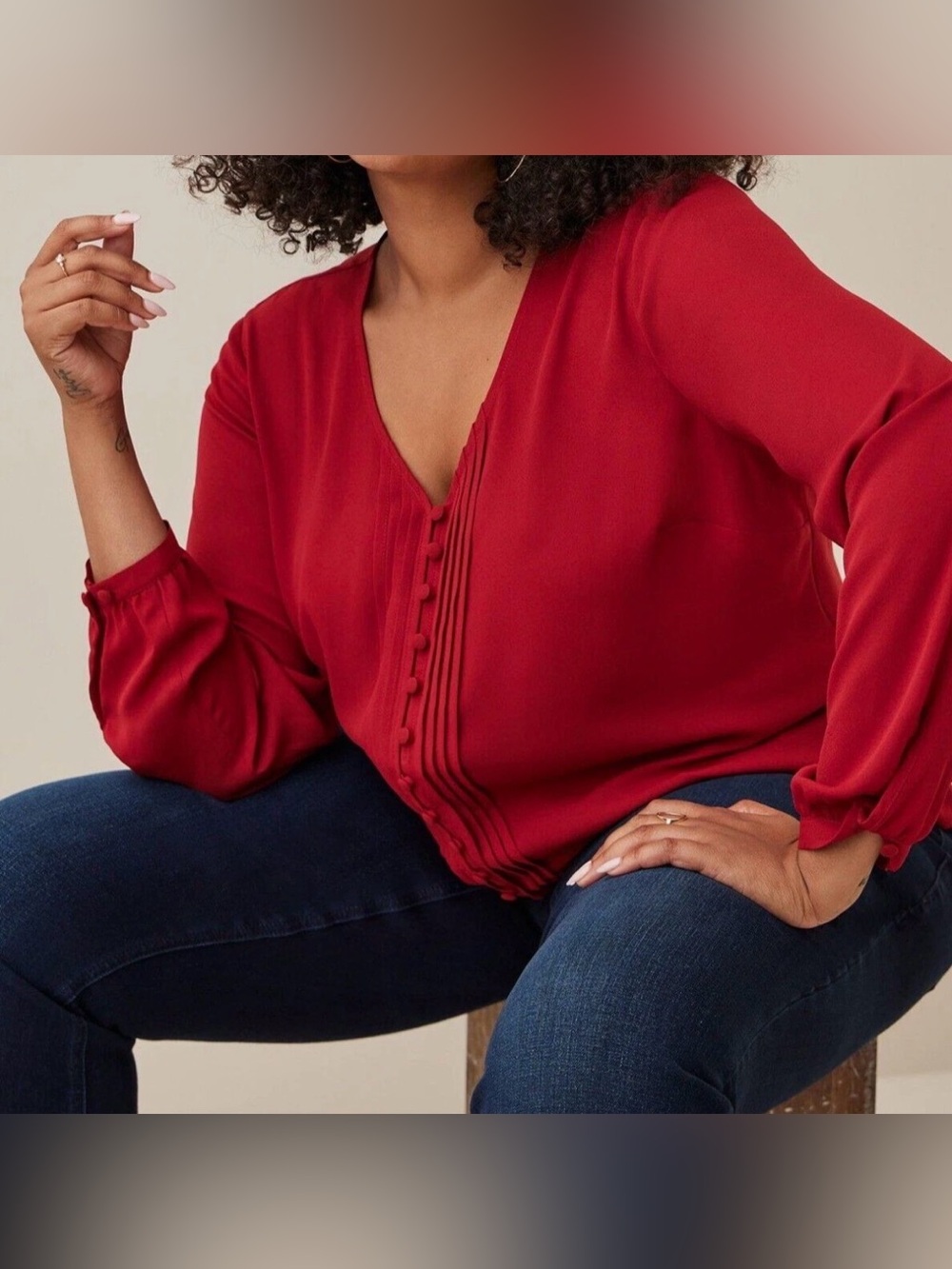 Torrid Georgette Pintuck Button-Front Blouse Red Plus 3X #H05018